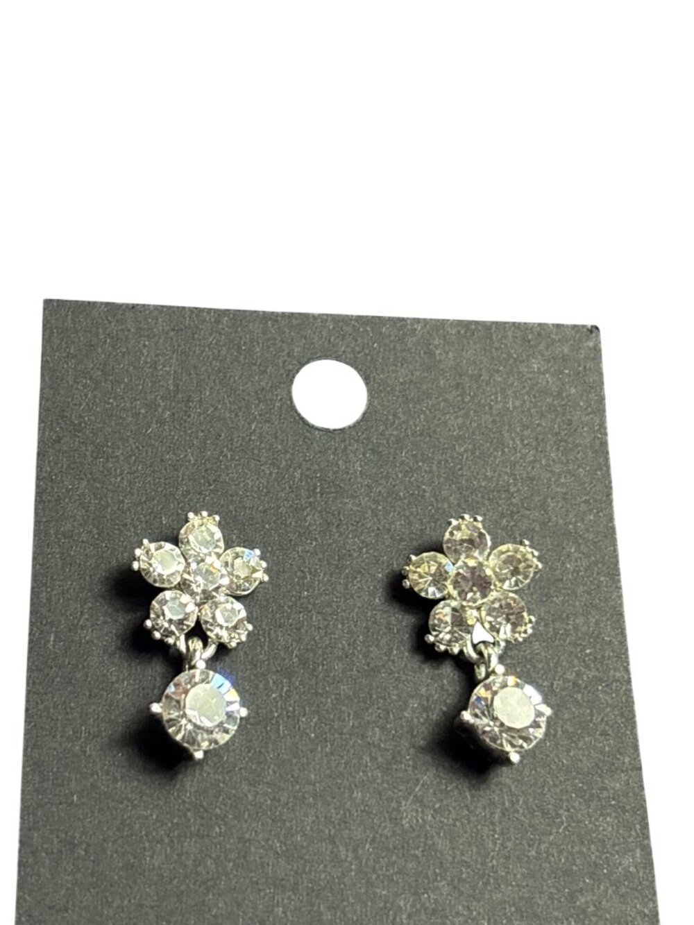 Clear Rhinestone Flower Dangle Earrings 7/8 inch